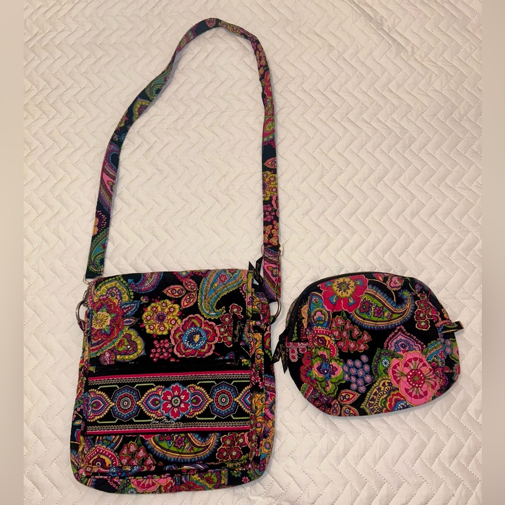 Vera Bradley Symphony in hue messenger bag cosmetic bag set of 2 retired pattern